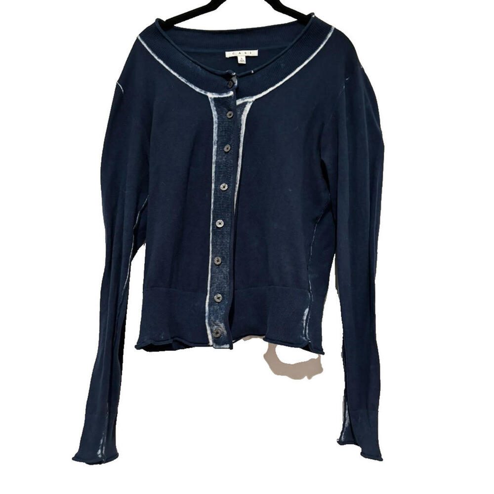 Cabi sz M blue button down cotton cardigan sweater long sleeve nautical #2066